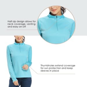 Willit Women's UPF 50+ Sun Protection Shirt SPF Long Sleeve Lightweight Half-Zip Golf Outdoor Shirt Quick Dry Rash Guard Blue M