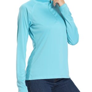 Willit Women's UPF 50+ Sun Protection Shirt SPF Long Sleeve Lightweight Half-Zip Golf Outdoor Shirt Quick Dry Rash Guard Blue M