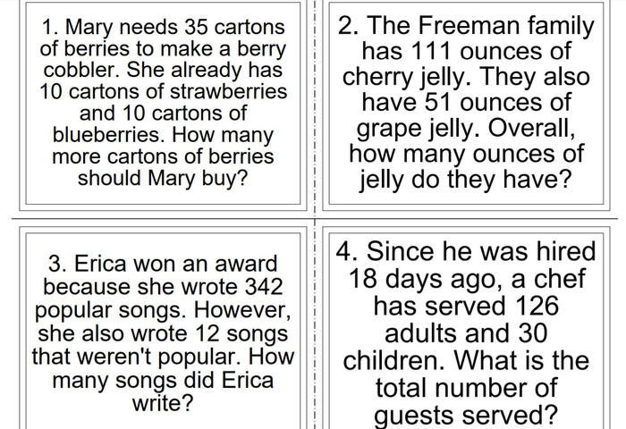 Multi-Step or Single Step Sorting Task Cards TEKS 2.4C 2.7C