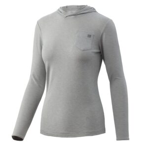huk women's waypoint hoodie | performance long-sleeve shirt +50 upf, gray, medium