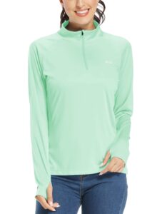 willit women's upf 50+ sun protection shirt spf long sleeve lightweight half-zip golf outdoor shirt quick dry rash guard light green l