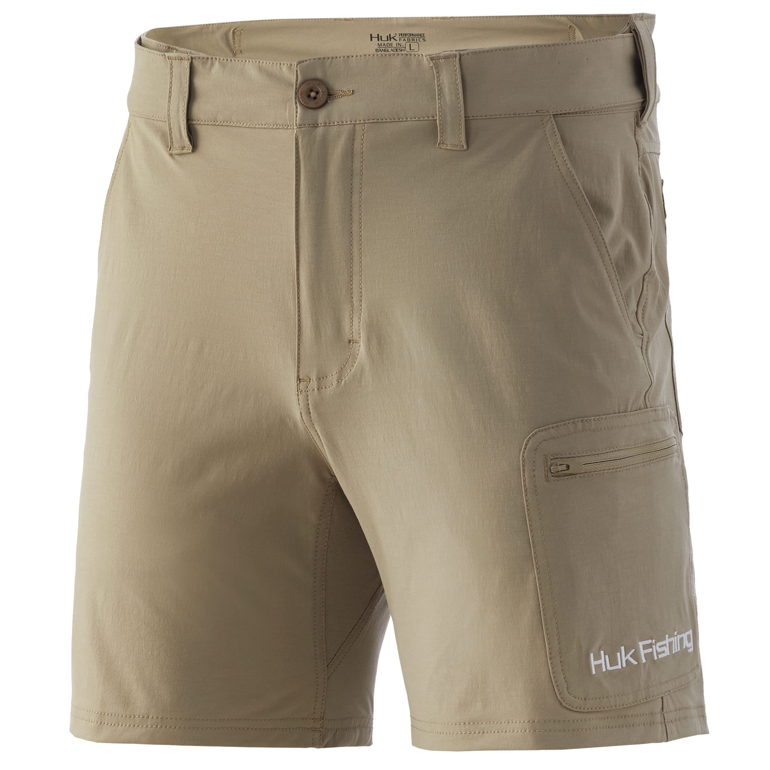 HUK Men's Standard Next Level Quick-Drying Performance Fishing Shorts, Beige, Large