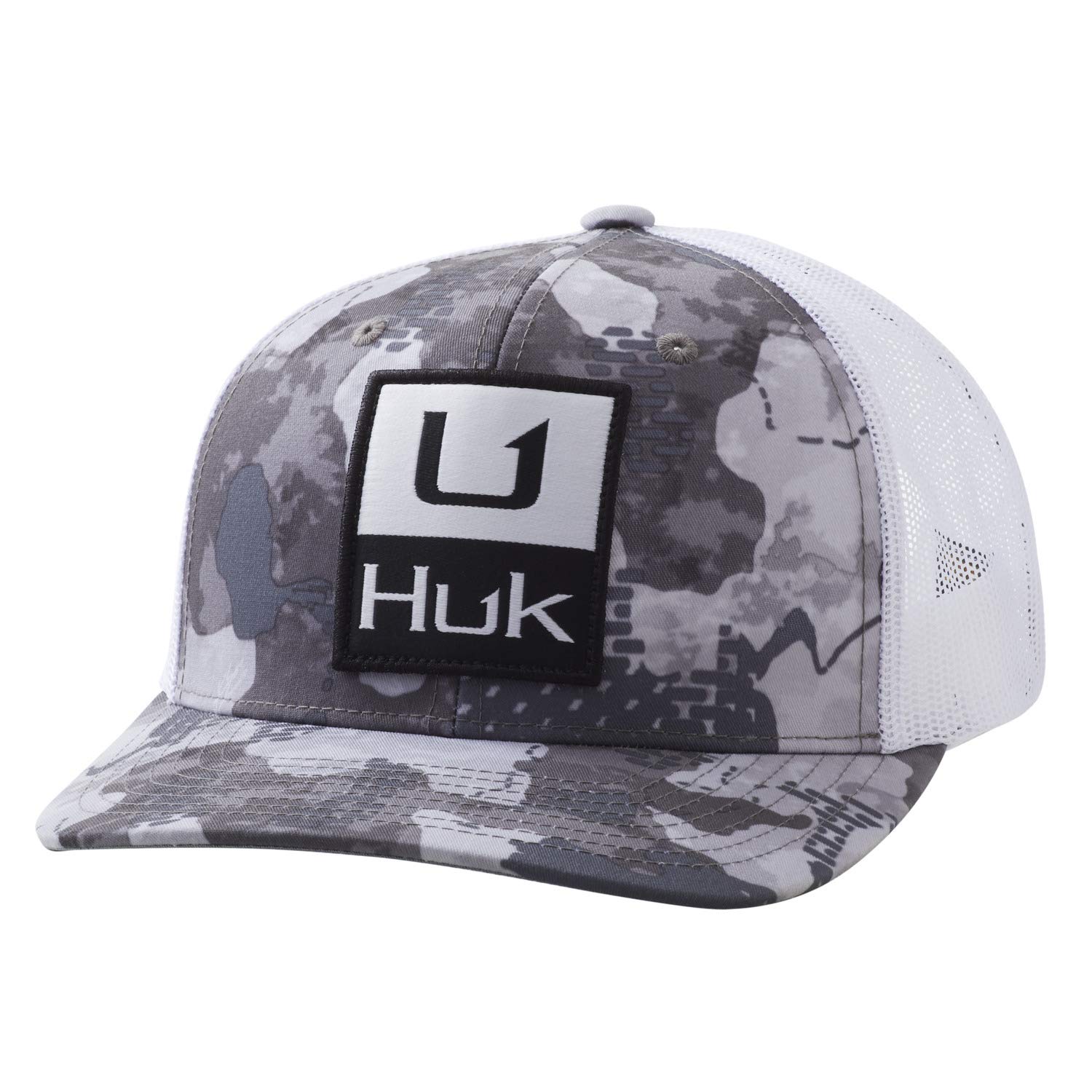 HUK Men's Mesh Trucker Snapback Anti-Glare Fishing Hat, Huk'd Up-Storm Refraction, 1