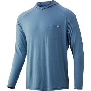 huk men's waypoint hoodie | performance long-sleeve shirt +50 upf, silver blue, small