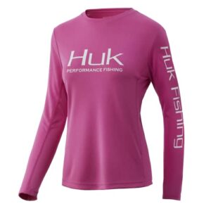 huk women's icon x long sleeve fishing shirt with sun protection, rose violet, small
