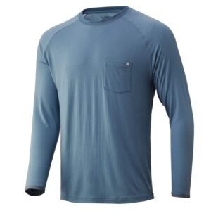 huk men's standard waypoint long sleeve performance t-shirt +50 upf, silver blue, small