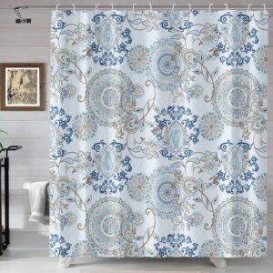 neasow teal and white shower curtain, watercolor floral bathroom curtain light blue paisley design shower curtains aqua 72×72 inches