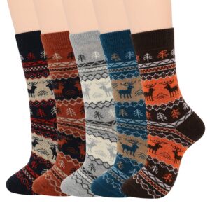 zando mens wool socks athletic socks soft warm socks thick fall winter socks crew socks knit cozy socks hiking socks wool socks for men christmas deer shoe size:6-10