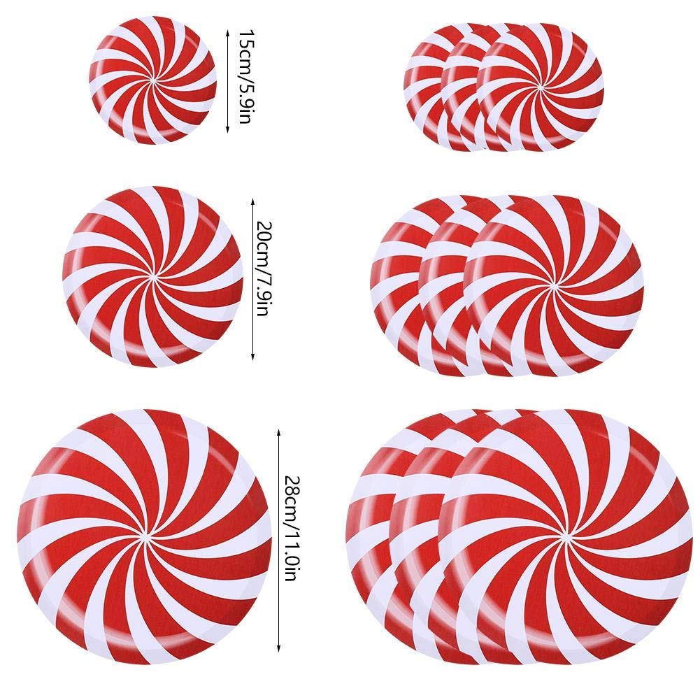 Yosoo 12Pcs Floor Wall Candy Stickers, Round Red Peppermint Floor Wall Christmas Stickers, Self-Adhesive Removable Candy Decals for Festival Christmas Valentine's Day Party Decoration Supplies