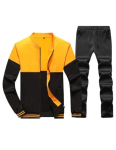 tebreux men's sports tracksuit sweatsuit casual sweatpants full-zip running jogging set yellow m