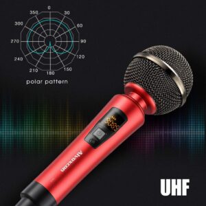 Alvoxcon Wireless Microphone System, Rechargeable UHF Dynamic Handheld mics for Phone, DSLR Camera, Karaoke, PA Speaker, DJ, Video Vocal Recording, Singing, YouTube, Podcast, Vlog, Church, Interview