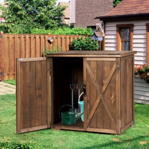 Goplus Compact Wooden Storage Shed, 2.5 X 2 Ft Fir Wood Cabinet for Garden Yard Patio