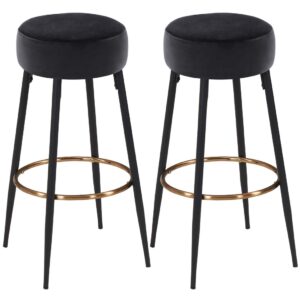 duhome set of 2, modern round velvet bar stools, height 30 inches, kitchen breakfast round dining chair height for coffee shop, bar, home balcony(2pcs, black)