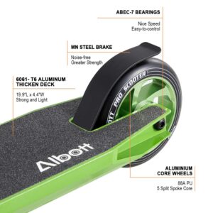 Albott Pro Scooters Trick Scooter - Freestyle 110mm Aluminium Core Wheels & ABEC-9 Stunt Scooters for Kids 8 Years and Up Entry Level Scooter for Beginner Boys Girls Teens Adults (Green)