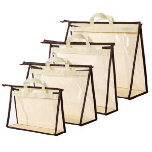 cinpiuk 4 pack handbag dust bags clear purse storage organizer for closet, zipper hanging storage bag for handbags