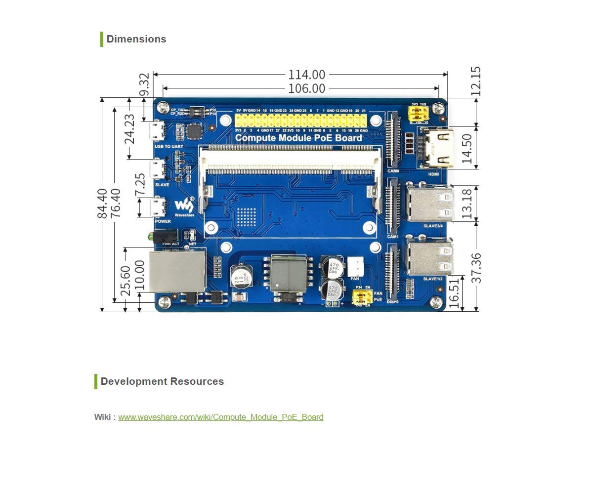 Compute Module IO Board with PoE Feature Development Board Composite Breakout Board for Developing with Raspberry Pi CM3 / CM3L / CM3+ / CM3+L,Onboard 10/100M Ethernet Port,USB Ports