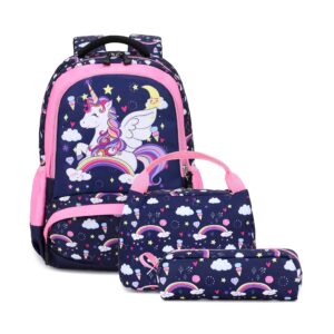 meisohua girls unicorn backpack set - 3 in 1 waterproof school bag with lunch bag and pencil case for preschool elementary kids