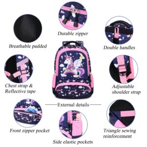 Meisohua Girls Unicorn Backpack Set - 3 IN 1 Waterproof School bag with Lunch Bag and Pencil Case for Preschool Elementary Kids