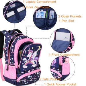 Meisohua Girls Unicorn Backpack Set - 3 IN 1 Waterproof School bag with Lunch Bag and Pencil Case for Preschool Elementary Kids