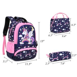 Meisohua Girls Unicorn Backpack Set - 3 IN 1 Waterproof School bag with Lunch Bag and Pencil Case for Preschool Elementary Kids