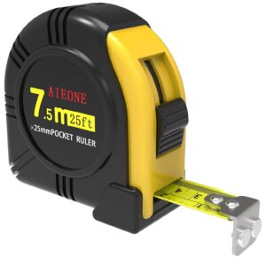 tape measure retractable metric and imperial 10ft 16ft 25ft 33ft measuring tape with magnetic hook impact resistant rubberized case(25ft)