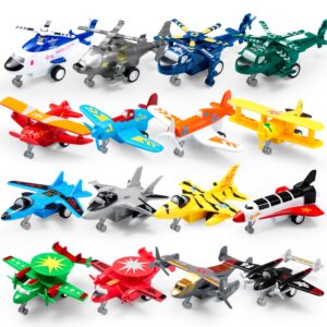 joyin 16 pcs pull back airplane toys, boys plane playset, aircraft incl helicopter toys, fighter jet toys, bomber toys, biplane toy, gifts for toddler kids 3+ years old, kids presents toys