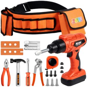 joyin 19pcs kids tool set, pretend play toddler power toy tool with construction tool belt & electronic toy drill for boy girl birthday gift outdoor preschool ages 3, 4, 5, 6, 7 years old