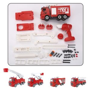 JOYIN 4 in 1 Take Apart Fire Truck Toys with Drill Converts to 5 Types of Fire Rescue Trucks Remote Control Car Fire Engine Trucks for Boys