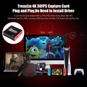 treaslin capture card, 4k game hdmi video usb3.0 capture card live streaming share for ps5 ps4 switch wii u dslr xbox on obs support windows, mac, zero latency hdmi pass-through