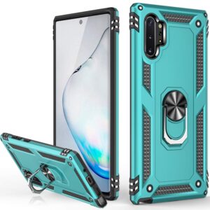 lumarke galaxy note 10+ plus case,pass 16ft. drop test military grade heavy duty cover with magnetic ring kickstand,protective phone case for samsung galaxy note 10 plus teal