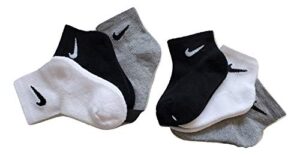 nike kids' unisex 6 pair cushioned ankle socks size 4-5 (7c-10c) black/grey/white
