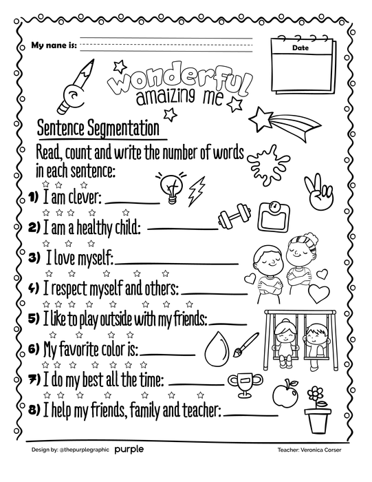 Pre-k and Kindergarden Wonderful, Amazing Me Worksheets