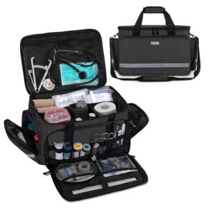 curmio nurse bag, medical bag clinical bag with inner dividers and no-slip bottom for home visits, health care, hospice, gift for nursing students, physical therapists, doctors,black (patent pending)