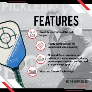 Engage Pickleball Encore MX 6.0 Pickleball Paddle - Pickleball Paddles with Thick Polymer Core - USAPA Approved Pickleball Paddles Pickleball Rackets for Adults - Lite (Purple)