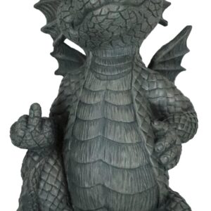 Ebros Keep Off Flip The Bird Rude Baby Dragon Sitting Statue 10" H Fairy Garden Faux Stone Resin Finish Guest Greeter Figurine