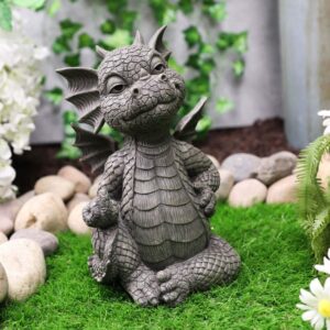 Ebros Keep Off Flip The Bird Rude Baby Dragon Sitting Statue 10" H Fairy Garden Faux Stone Resin Finish Guest Greeter Figurine