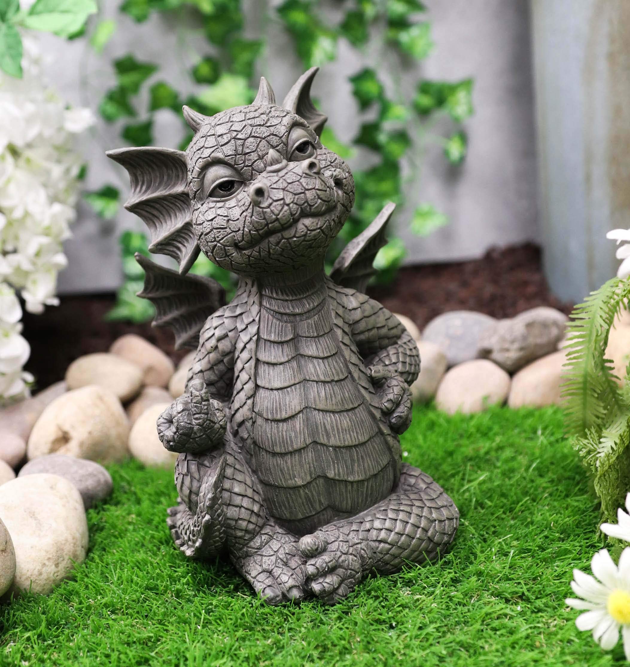 Ebros Keep Off Flip The Bird Rude Baby Dragon Sitting Statue 10" H Fairy Garden Faux Stone Resin Finish Guest Greeter Figurine