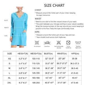 Willit Women's Long Sleeve Cotton Swim Cover Up UPF 50+ SPF Dress Hooded with Pockets Sun Protection Beach Coverup Brilliant Blue M