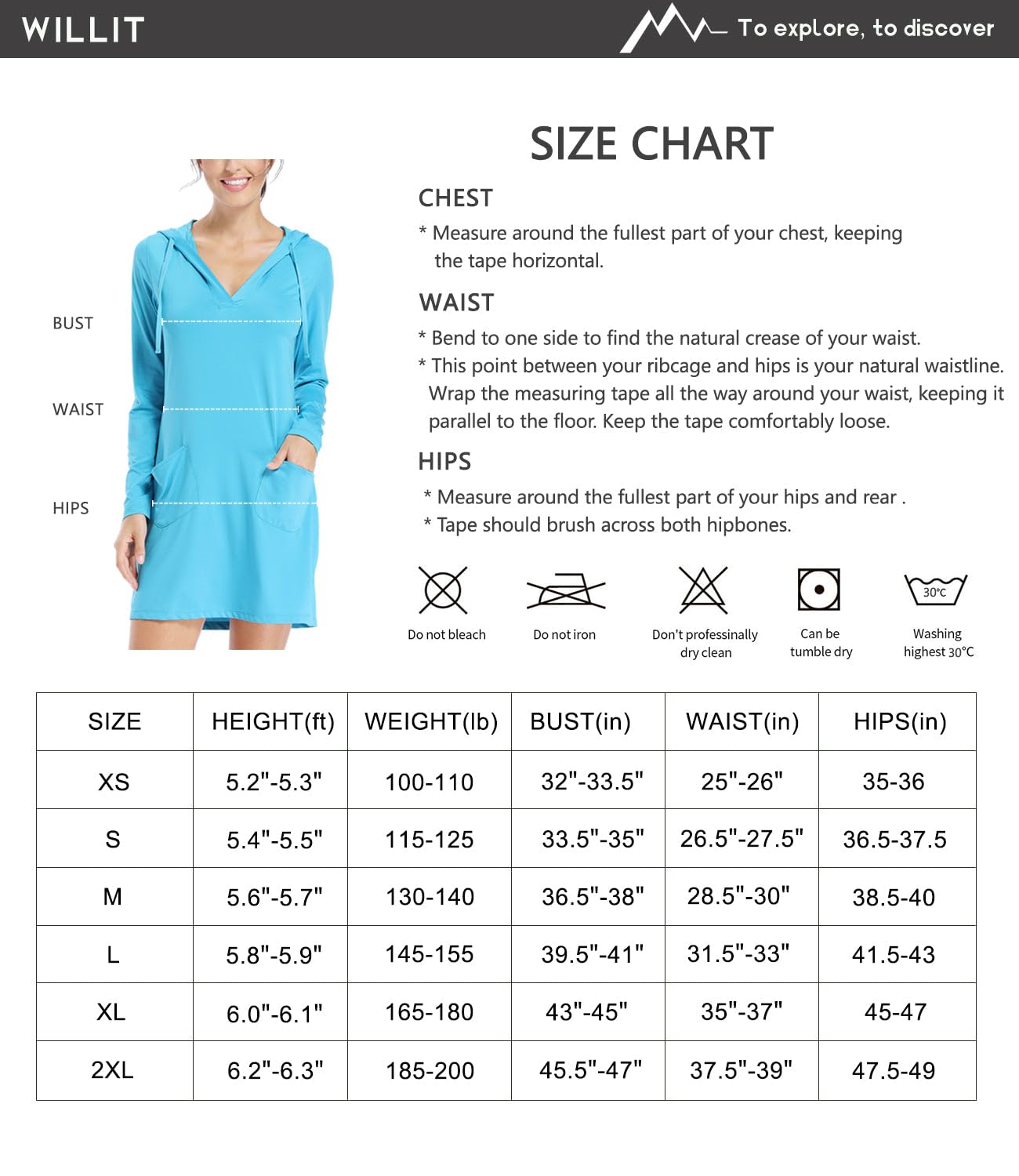 Willit Women's Long Sleeve Cotton Swim Cover Up UPF 50+ SPF Dress Hooded with Pockets Sun Protection Beach Coverup Brilliant Blue M