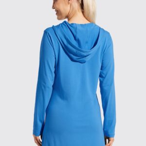 Willit Women's Long Sleeve Cotton Swim Cover Up UPF 50+ SPF Dress Hooded with Pockets Sun Protection Beach Coverup Brilliant Blue M