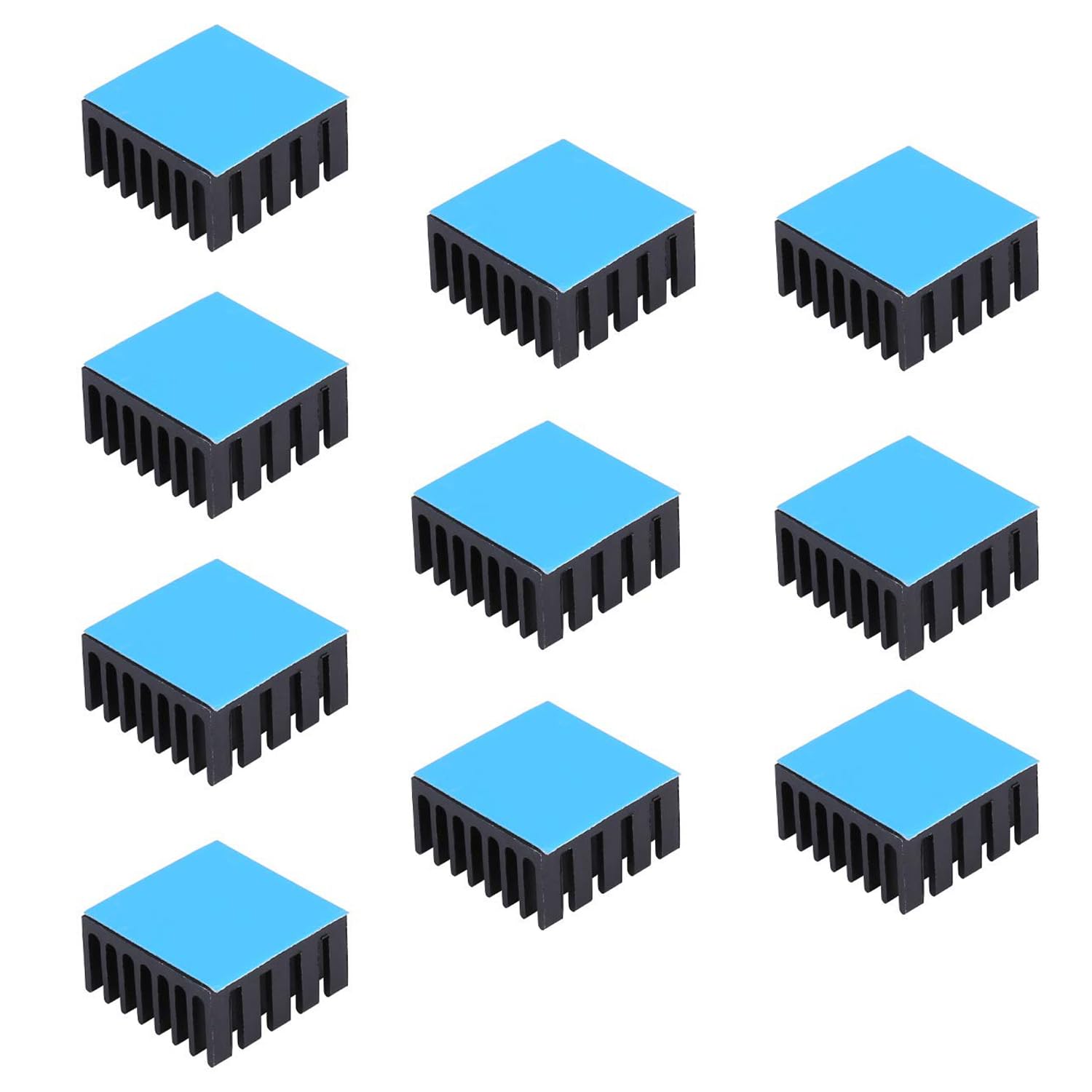 Awxlumv 10PCS 20mm Heatsink Kit 20x20x10mm/ 0.79x0.79x0.39inch with Thermal Conductive Adhesive Tape, Cooler Heat Sink for Cooling GPU IC Chips VRAM VGA RAM (20mmx20mmx10mm)