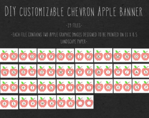 customizable chevron apple banner printables for classroom decorations, calendars, or labels