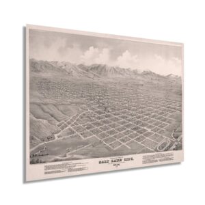 historix vintage 1875 salt lake city utah map poster - 18x24 inch vintage map of salt lake city wall art - panoramic view of salt city city from the north looking south-east poster print