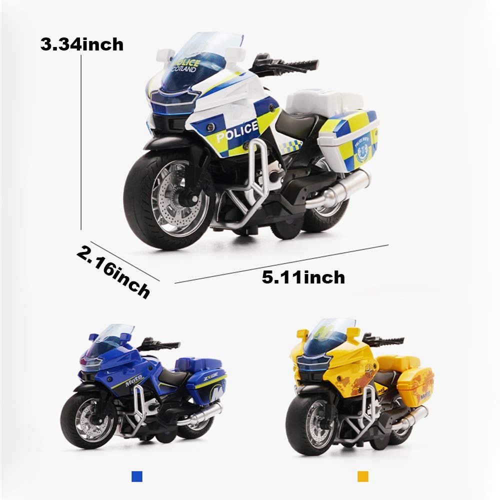 Gilumza Pull Back Motorcycle Toys, Tiny Gift with Music Lighting, Police Motorcycles Toy for Boys Kids Age 3 4 5 6 7 8 Year Old (Blue)