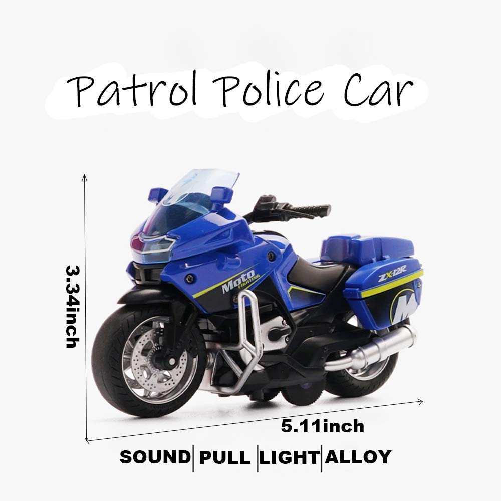 Gilumza Pull Back Motorcycle Toys, Tiny Gift with Music Lighting, Police Motorcycles Toy for Boys Kids Age 3 4 5 6 7 8 Year Old (Blue)