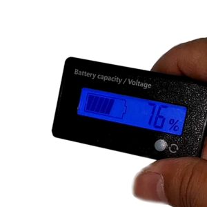 QJFCare Flash Alarm Blue LCD Waterproof Battery Capacity Monitor Gauge Meter,12V/24V/36V/48V Lead Acid Battery Status Indicator,Lithium Battery Capacity Tester Voltage Meter Monitor