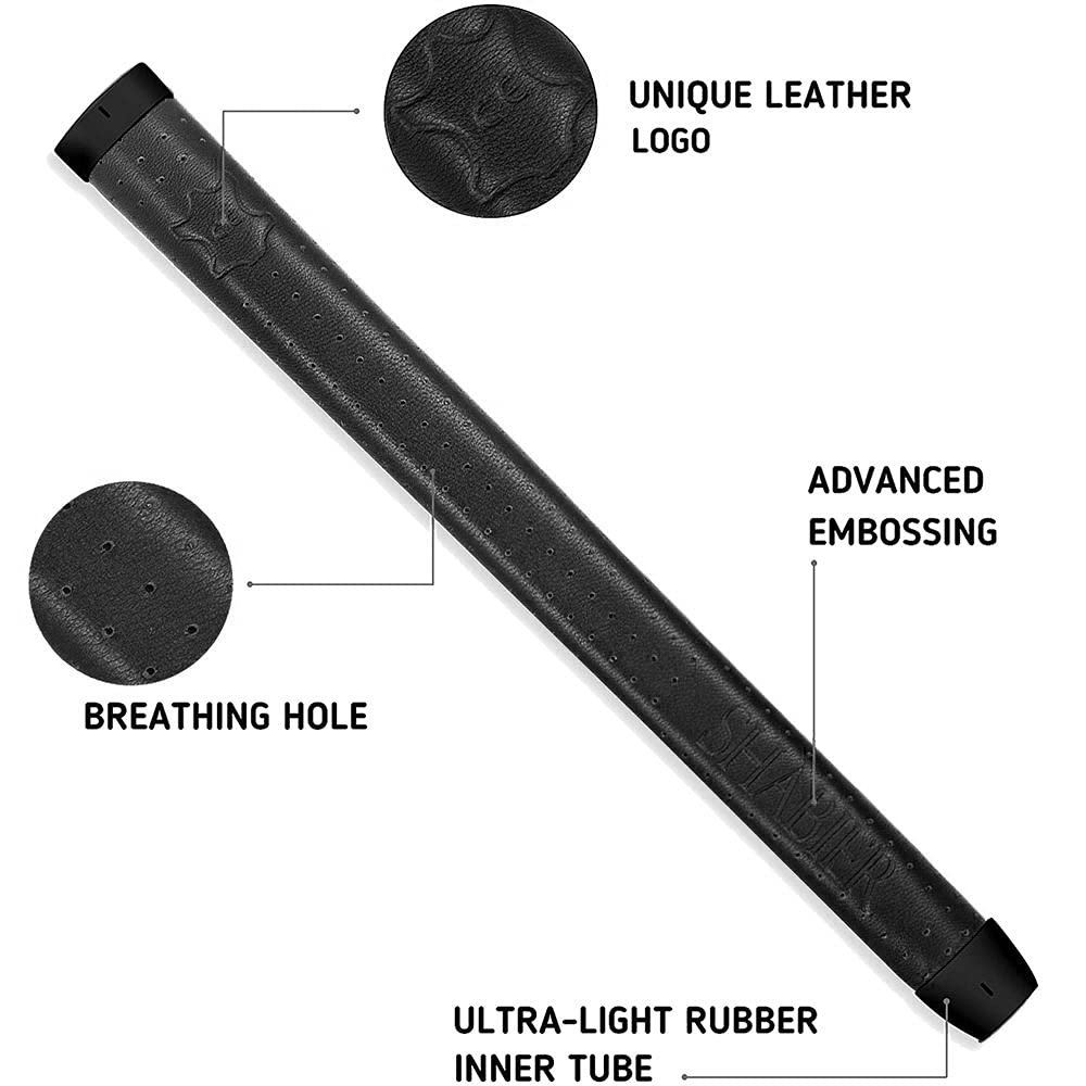 SHABIER Light Weight Breathable Leather Golf Putter Grip Pure Handmade Soft Leather Golf Grips (Black)