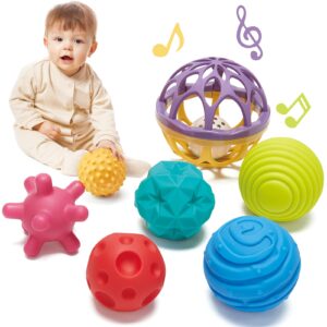 sensory balls for toddlers 1-3 with easy catching rattle baby toys 6-12 months - montessori sensory toys for babies and toddlers ages 0-2 - 7pcs