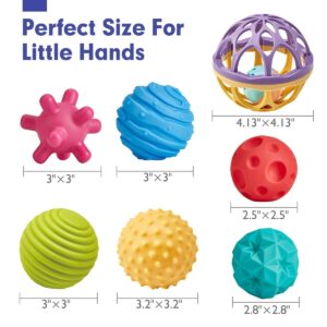 Sensory Balls for Toddlers 1-3 with Easy Catching Rattle Baby Toys 6-12 Months - Montessori Sensory Toys for Babies and Toddlers Ages 0-2 - 7PCS