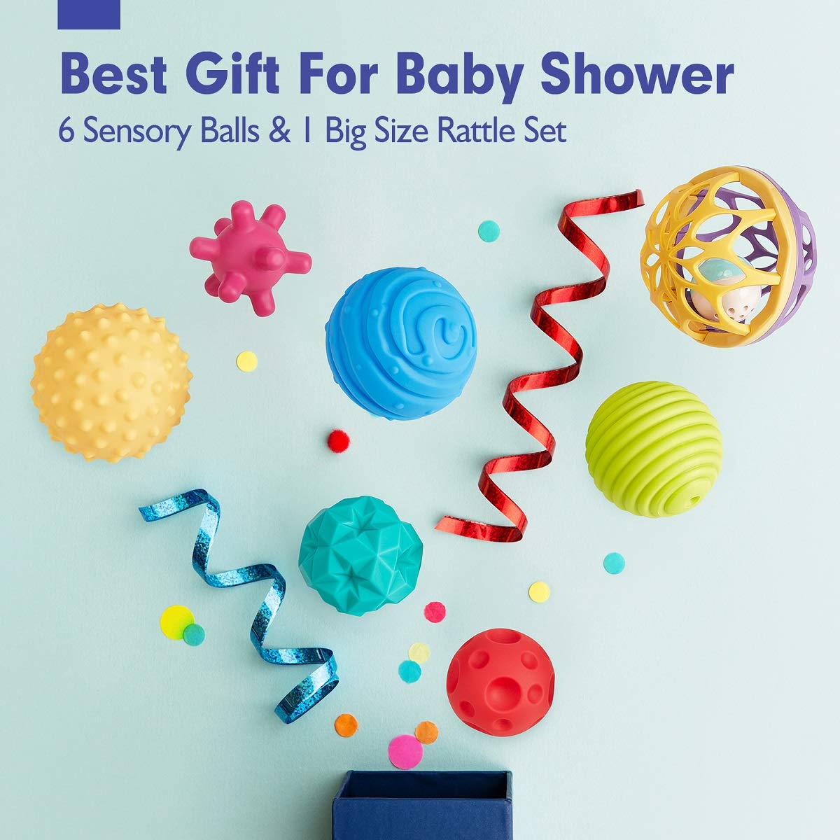 Sensory Balls for Toddlers 1-3 with Easy Catching Rattle Baby Toys 6-12 Months - Montessori Sensory Toys for Babies and Toddlers Ages 0-2 - 7PCS